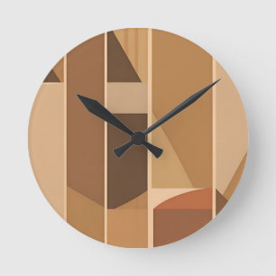 Abstrakt geometrische Terrakotta Midcentury Modern Runde Wanduhr