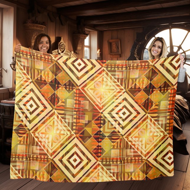 Abstrakt geometrisches Fallmuster Fleece-Decken Fleecedecke (Artistic modern fleece blanket featuring an abstract geometric design in warm fall colors)