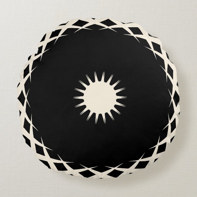Abstrakt Geometrisches Mandala Sunburst Design Rundes Kissen (Vorderseite)