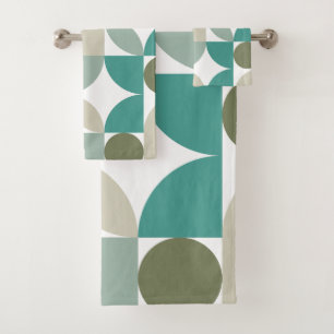 Abstrakt geometrisches Muster grün Aquamarin Badhandtuch Set