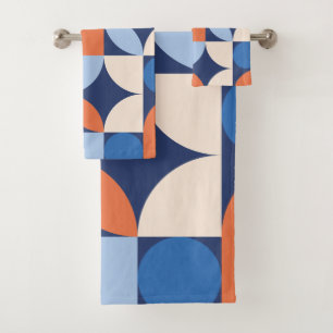 Abstrakt geometrisches Muster Orange Blue Badhandtuch Set