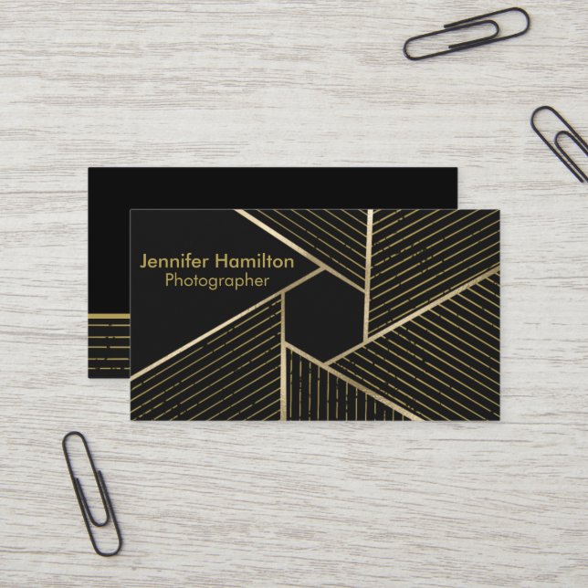 Abstrakt Geometrisches Schwarz-Foil-Fotograf Visitenkarte (Vorderseite/Rückseite Beispiel)