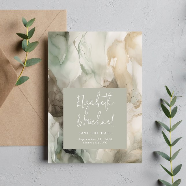 Abstrakt gestrichene Hochzeit des Grünen Fotos Save The Date (Von Creator hochgeladen)