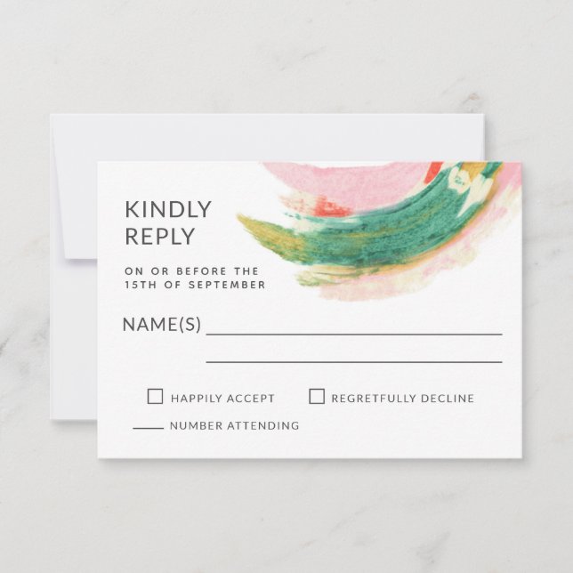 Abstrakt gestrichene Schlaganfälle Hochzeit RSVP Karte (Vorderseite)