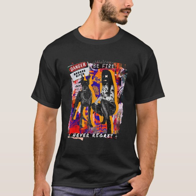 Abstrakt Girl Doberman Cities Style Collagen Rebel T-Shirt (Vorderseite)
