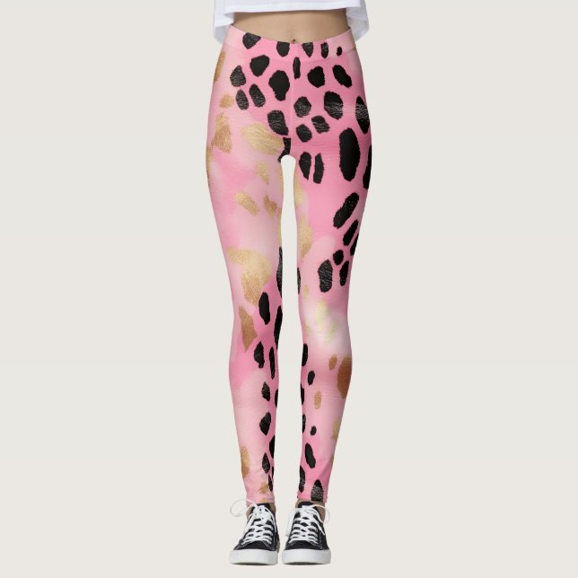 Abstrakt Girl Glam Pink Gold Leopard Print Leggings (Vorderseite)
