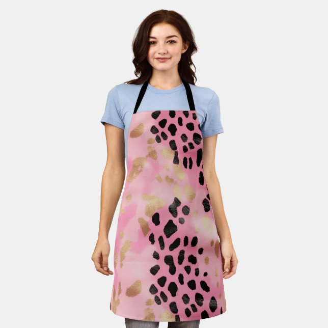 Abstrakt Girl Glam Pink Gold Leopard Print Schürze (Getragen)