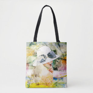 Abstrakt Girl White Hat Bow Ribbon Field Lip Mouth Tasche