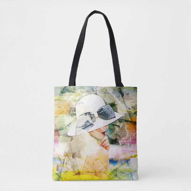 Abstrakt Girl White Hat Bow Ribbon Field Lip Mouth Tasche (Vorderseite)