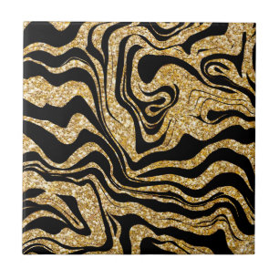 Abstrakt Glam Elegant Klassisches Schwarz und Gold Fliese