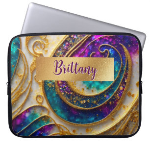 Abstrakt Glam Moderner Alkohol Tinte Lila & Gold Laptopschutzhülle