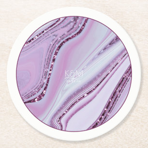 Abstrakt Glitter Strata Hochzeit Lilac ID903 Runder Pappuntersetzer