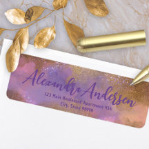 Abstrakt Glittery Lila Gold Rücksendeadresse Label