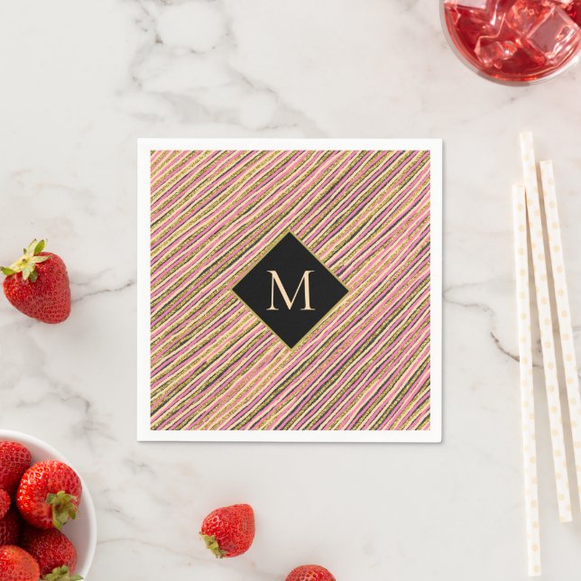 Abstrakt Gold Glitzer Black Monogram Serviette (Beispiel)