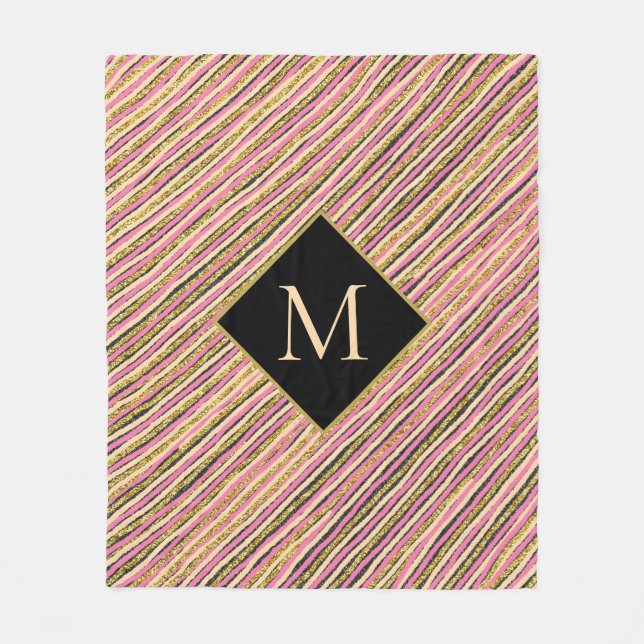 Abstrakt-Gold-Glitzer-Sparkon-Monogramm Fleecedecke (Vorderseite)