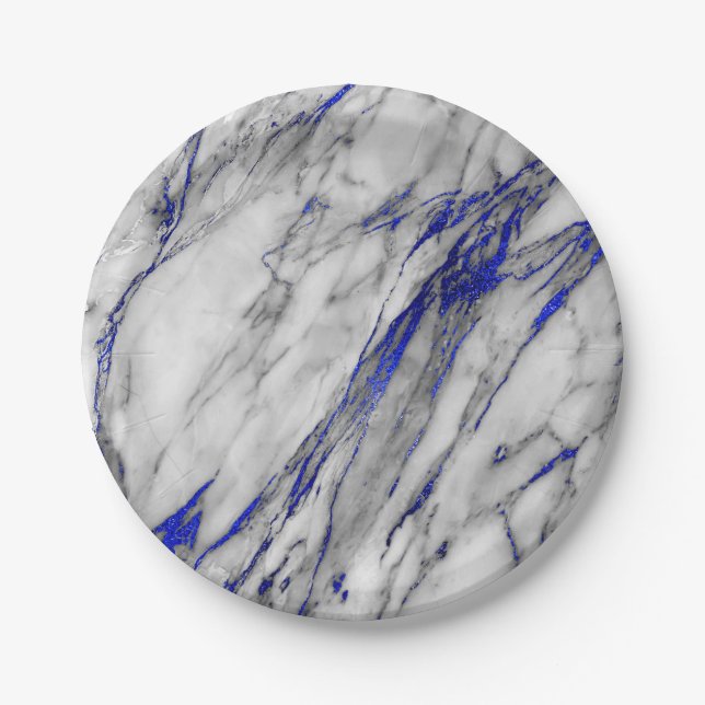 Abstrakt Graue blaue Marmorplatte Glam Golden Vip Pappteller (Vorderseite)