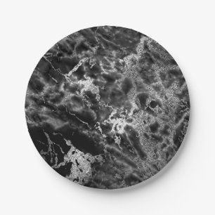 Abstrakt Graue schwarze Silbermarble Glam Vip Pappteller
