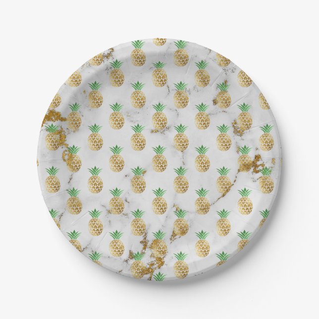 Abstrakt Gray Gold Carrara Marble Golden Pineappa Pappteller (Vorderseite)