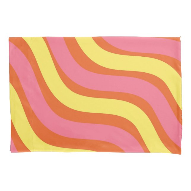 Abstrakt Groovy Orange Yellow Pink Wavy Strip Kissenbezug (Vorderseite)
