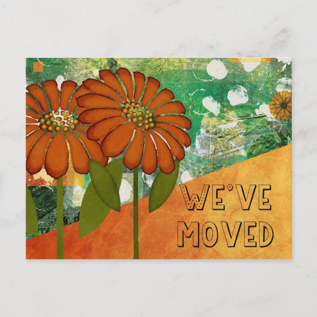 Abstrakt grün und orange-blütige neue Adresse Postkarte (Vorderseite)