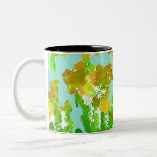 Abstrakt grüne und goldene florale Zweifarben-Tass Zweifarbige Tasse
