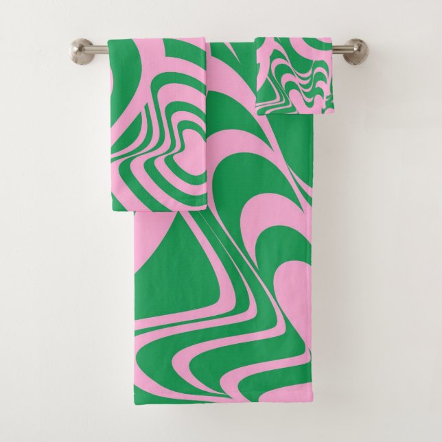 Abstrakt grüner rosa Marmor kühl Modernes Minimali Badhandtuch Set (Insitu)
