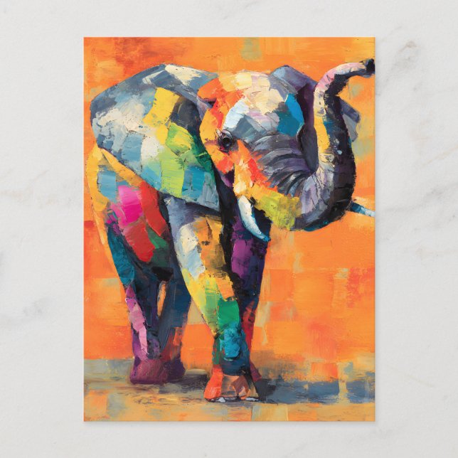 Abstrakt Happy Rainbow Elephant Ankündigungspostkarte (Vorderseite)