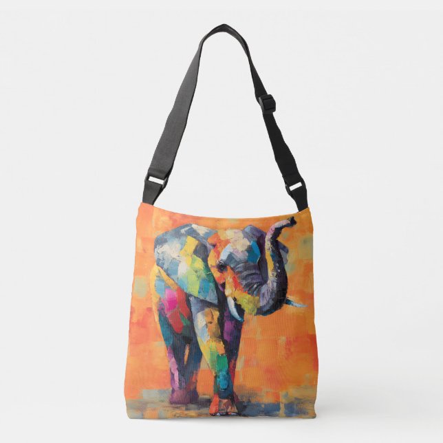 Abstrakt Happy Rainbow Elephant Tragetaschen Mit Langen Trägern (Vorderseite)