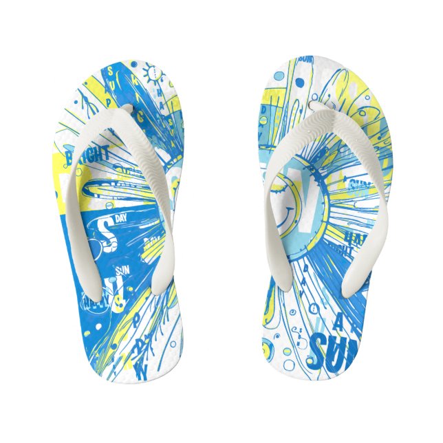 Abstrakt Happy Whimsical Sun Word Art Kinderbadesandalen (Fußbett)