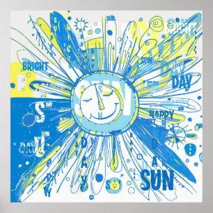 Abstrakt Happy Whimsical Sun Word Art Poster