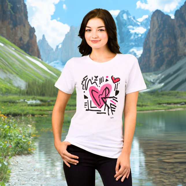 Abstrakt Heart T - Shirt - Moderne rosa Schwarze L (Von Creator hochgeladen)