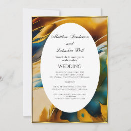 Abstrakt Hochzeit Türkis Gold Elegant Modern Einladung
