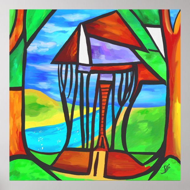 Abstrakt - Hütte im Wald Poster (Vorne)