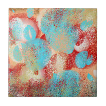 Abstrakt in Aqua-Blau, Rot und Gelb