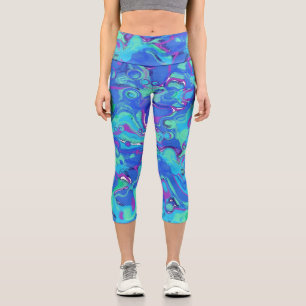 Abstrakt in Blau-, Grün- und Lila-Tönen Capri Leggings