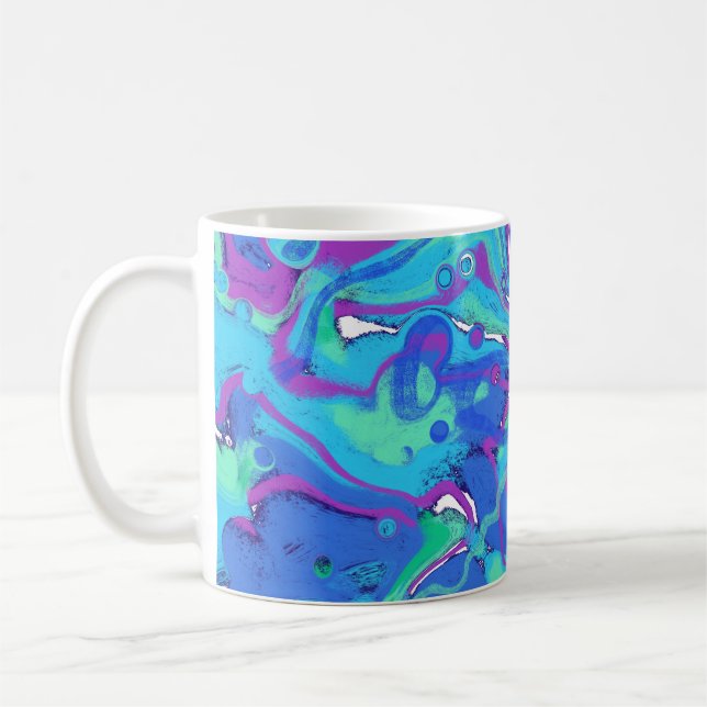 Abstrakt in Blues, Grüntöne und Purpur Kaffeetasse (Links)