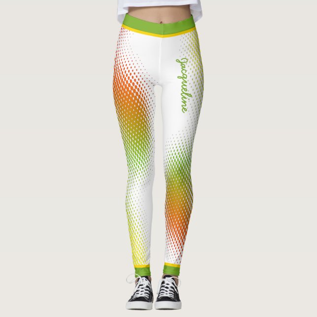 Abstrakt in karibischen Farben mit Namen auf WHITE Leggings (Vorderseite)