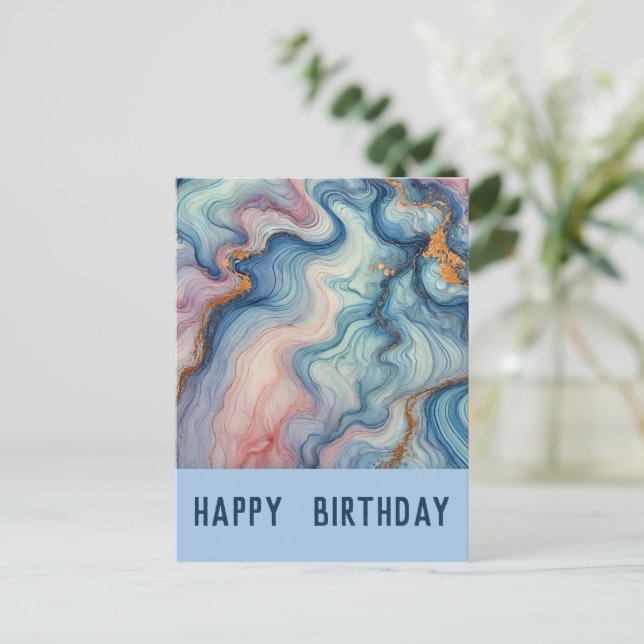 abstrakt in pasteurisierter Blues - Geburtstag Postkarte (Stehend Vorderseite)