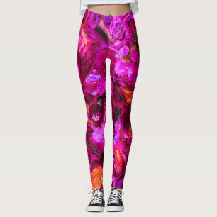 Abstrakt in Purpur, Orangen und Grüntönen Leggings