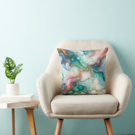 Abstrakt in Rosa, Türkis, Blau und Gold Kissen