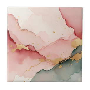 Abstrakt in Rosa, Türkis und Gold Fliese