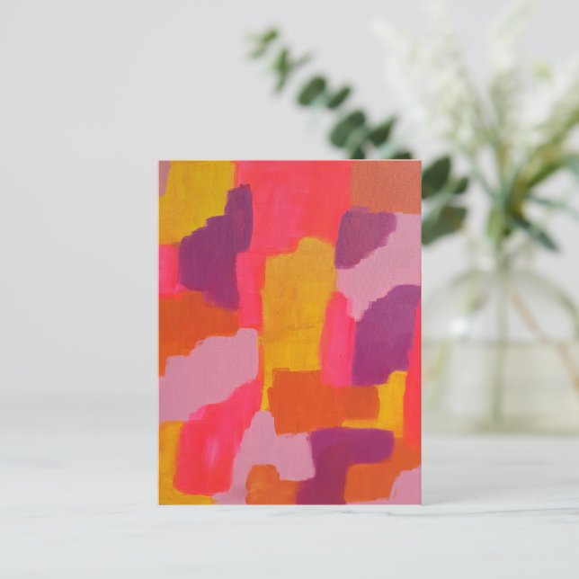 Abstrakt in Rosa und Gelb Postkarte (Stehend Vorderseite)