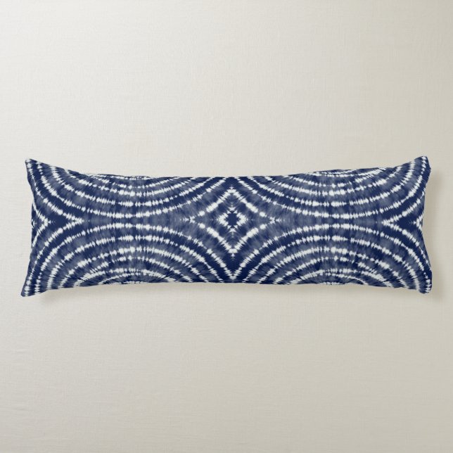 Abstrakt Indigo Blue Japanisch Shibori Muster Seitenschläferkissen (Vorderseite)