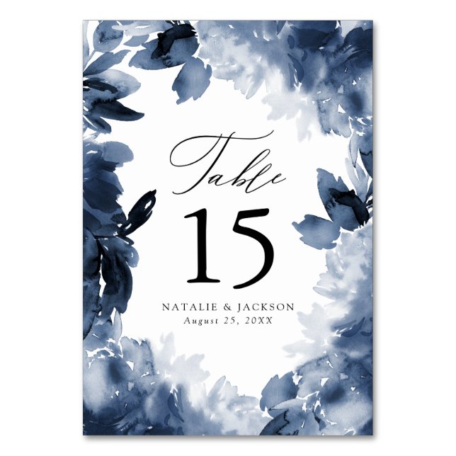Abstrakt Indigo Floral | Personalisierte Hochzeit Tischnummer (Vorderseite)