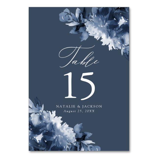 Abstrakt Indigo Floral | Personalisierte Hochzeit Tischnummer (Rückseite)