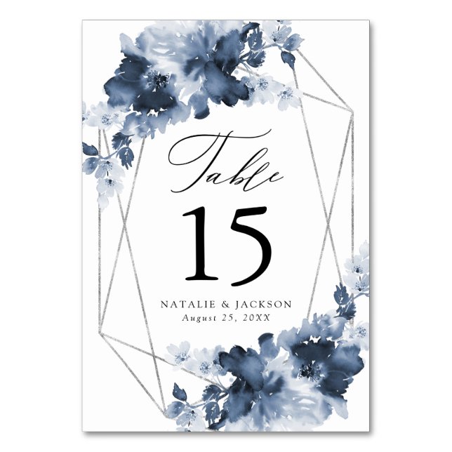 Abstrakt Indigo Floral | Personalisierte Hochzeit Tischnummer (Vorderseite)