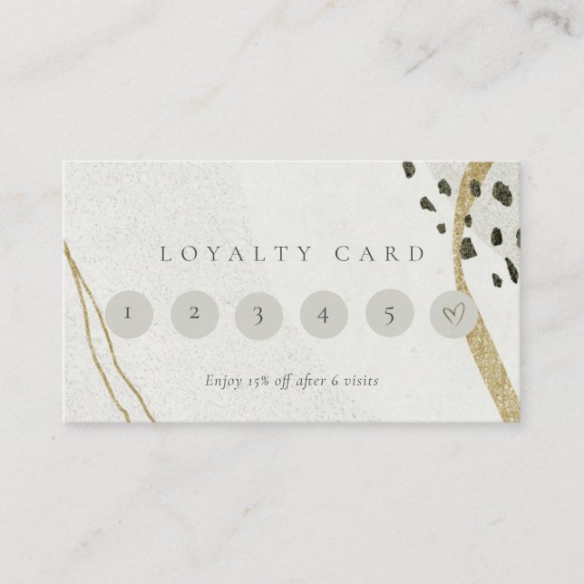 Abstrakt Ivory Gold Black Gray 6 Punch Loyalität Visitenkarte (Vorderseite)