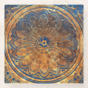 Abstrakt Kaleidoskop Arabesque Mandala Bronze Glasuntersetzer