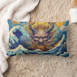 Abstrakt Kanagawa wave Oni demon Van Gogh mix Lendenkissen