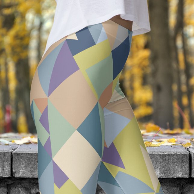 Abstrakt Khaki Green Mosiac Pattern Leggings (Double Mosiac over Khaki Green Leggings)